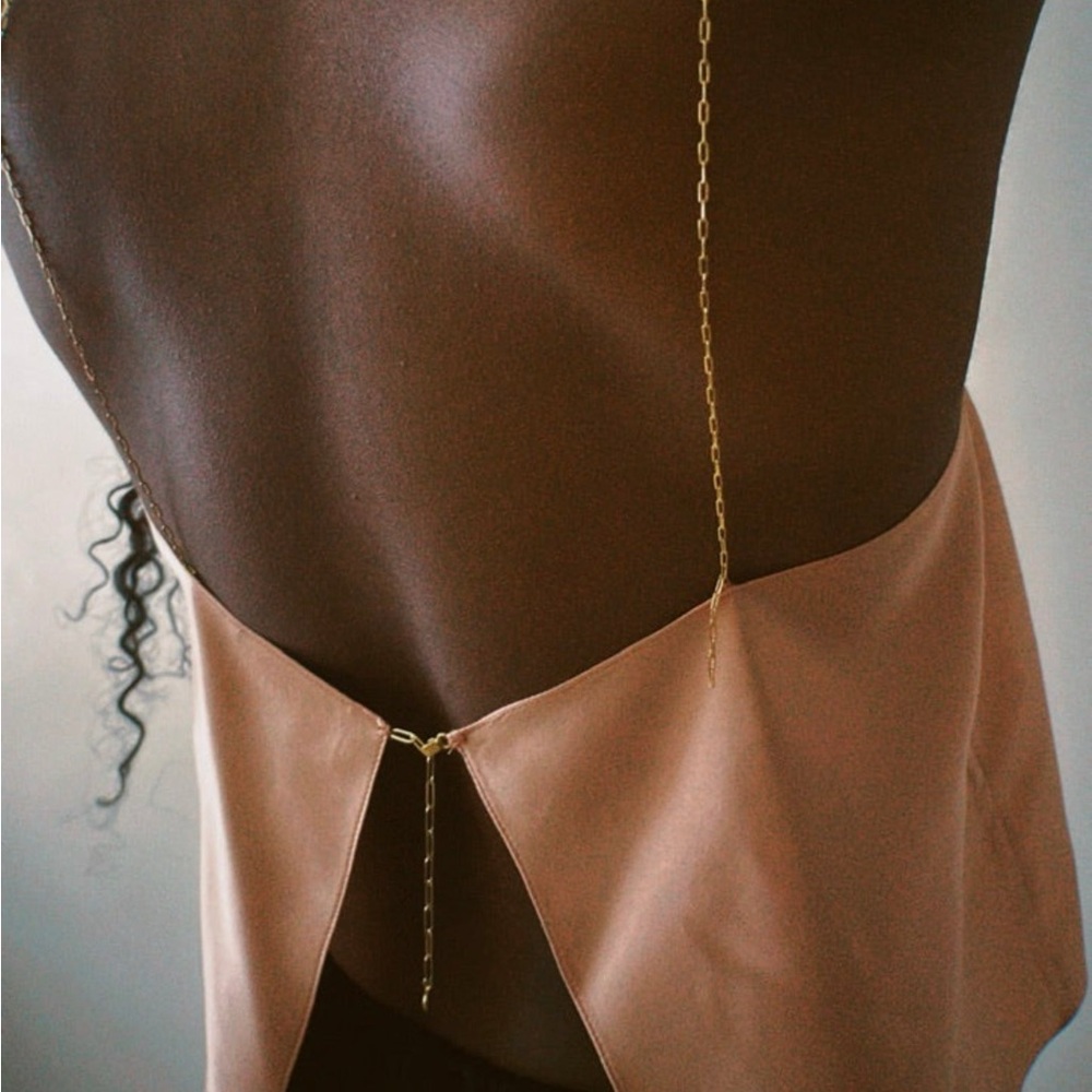Light Pink Silk Cami Tank w. 14k Gold Filled Chain Strap